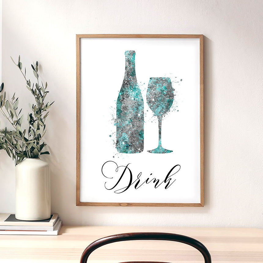 Teal Kitchen Art Print &quot;Drink&quot;