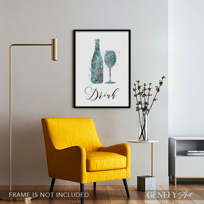 Teal Kitchen Art Print &quot;Drink&quot;