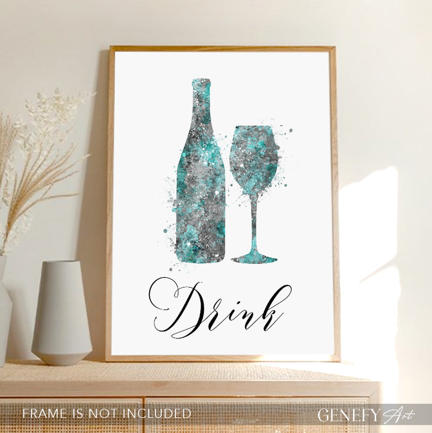 Teal Kitchen Art Print &quot;Drink&quot;