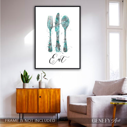 Teal Kitchen Art Print &quot;Eat&quot;