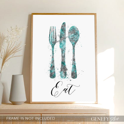Teal Kitchen Art Print &quot;Eat&quot;
