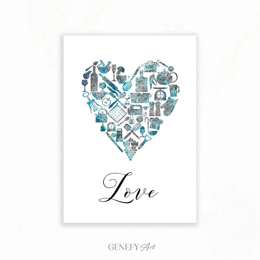 Teal Kitchen Art Print &quot;Love&quot;