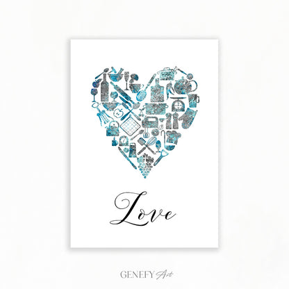 Teal Kitchen Art Print &quot;Love&quot;