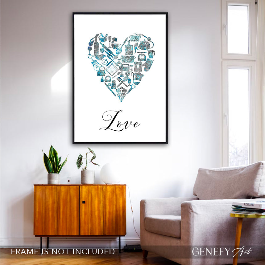 Teal Kitchen Art Print &quot;Love&quot;