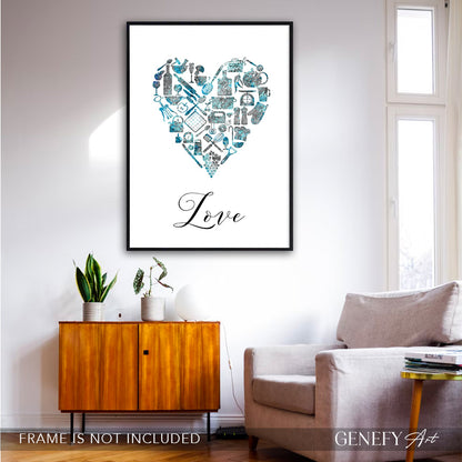 Teal Kitchen Art Print &quot;Love&quot;