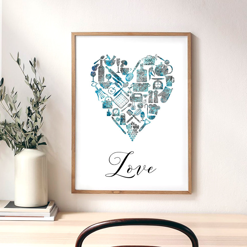 Teal Kitchen Art Print &quot;Love&quot;
