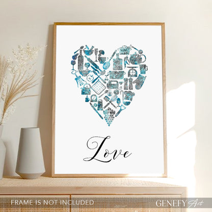 Teal Kitchen Art Print &quot;Love&quot;