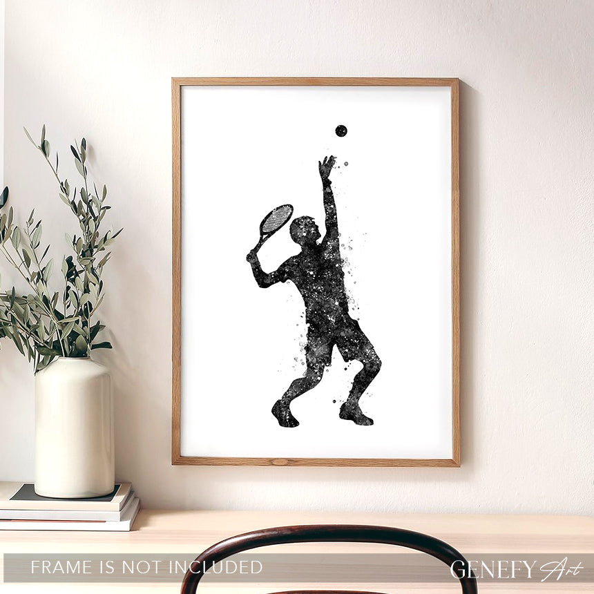 Tennis Player Black and White Art Print