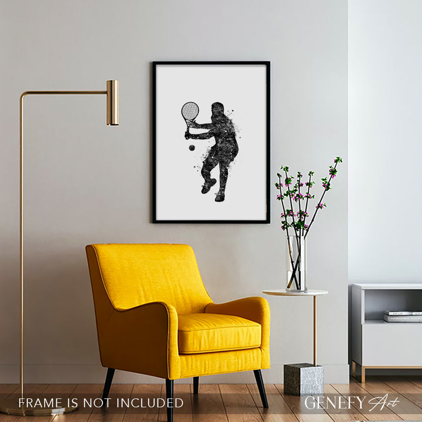 Tennis Player Black and White Art Print