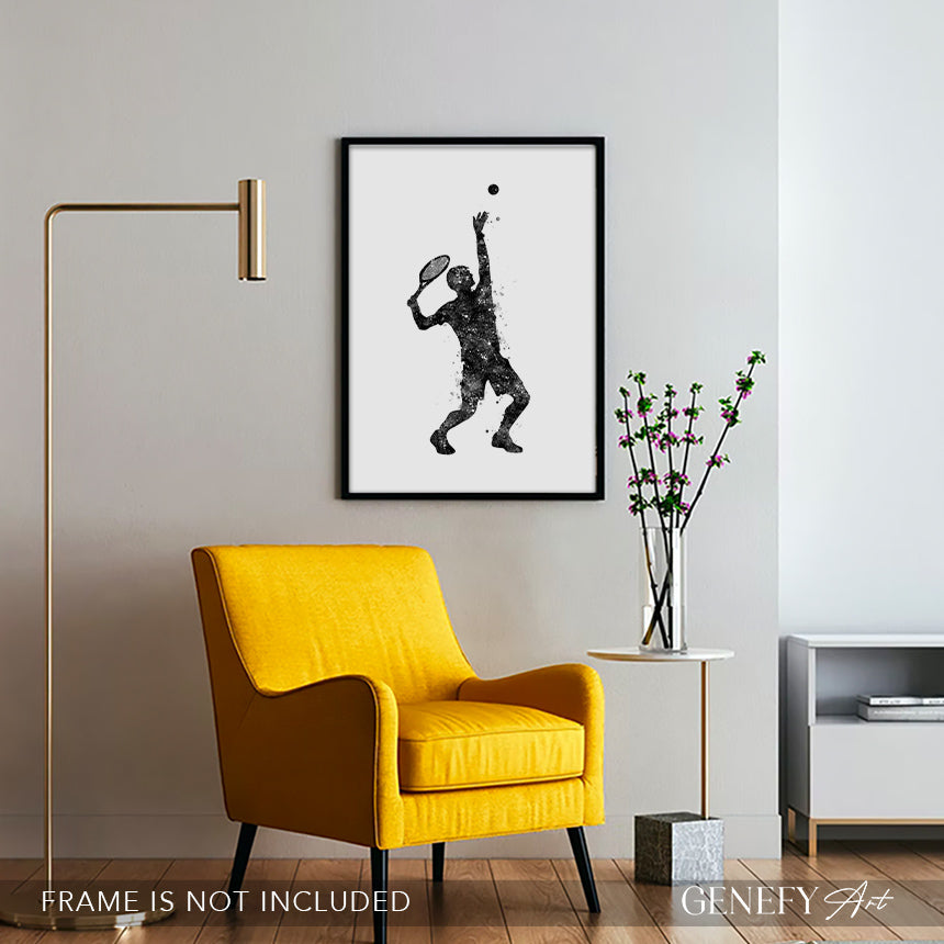 Tennis Player Black and White Art Print