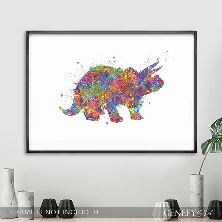 Dinosaur Triceratops Watercolour Print