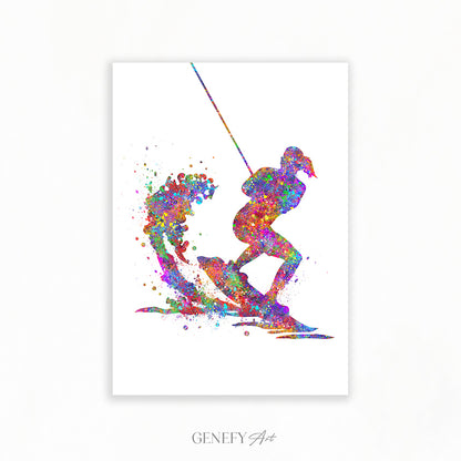 Water Skiing Watercolour Art Print