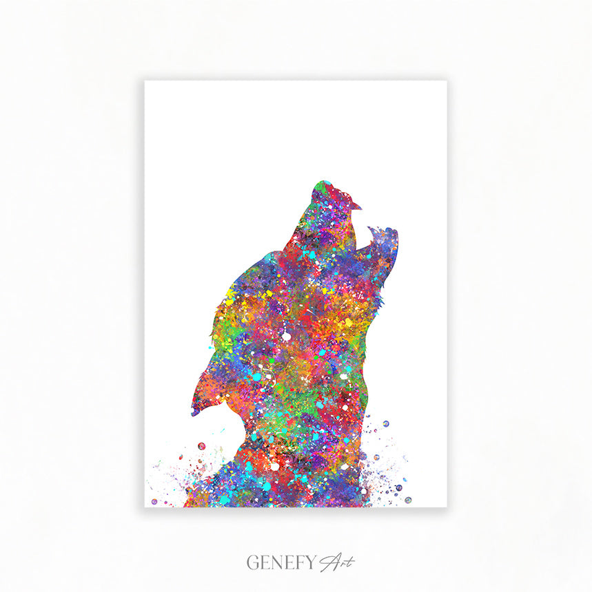 Wolf Howling Watercolour Art Print