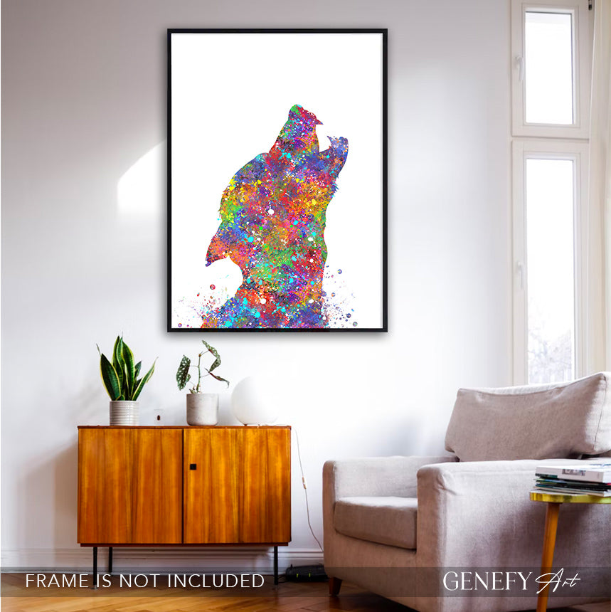 Wolf Howling Watercolour Art Print