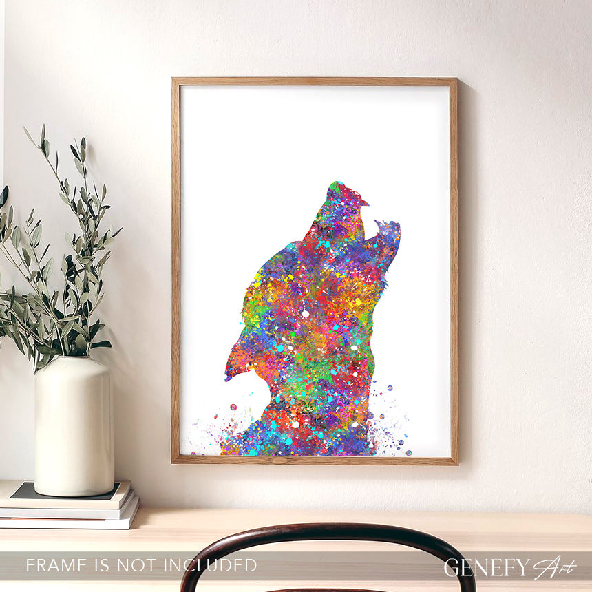 Wolf Howling Watercolour Art Print