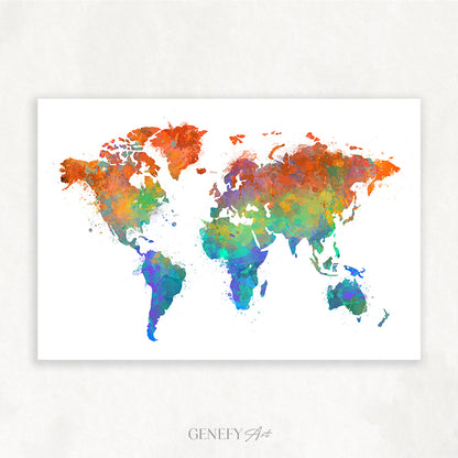World Map Watercolour Print - Genefy Art