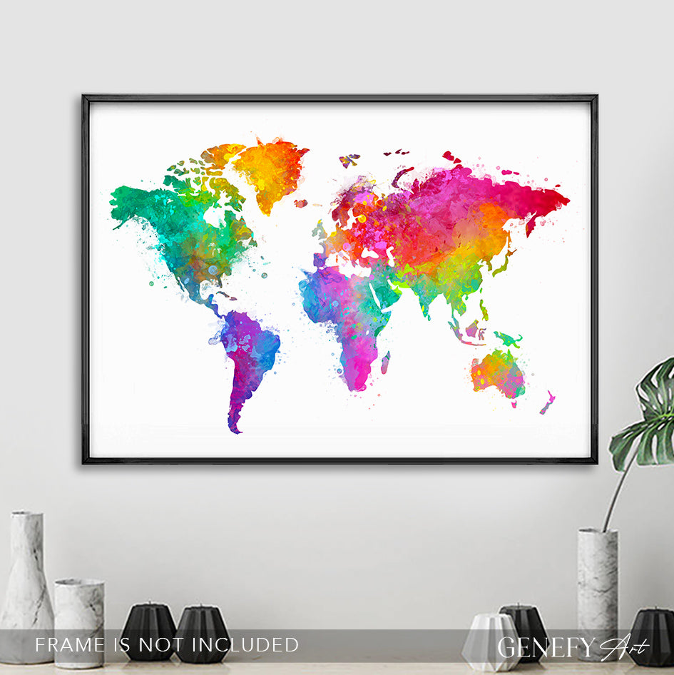 World Map Watercolour Print - Genefy Art