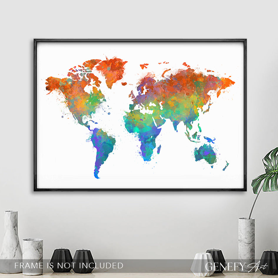 World Map Watercolour Print - Genefy Art