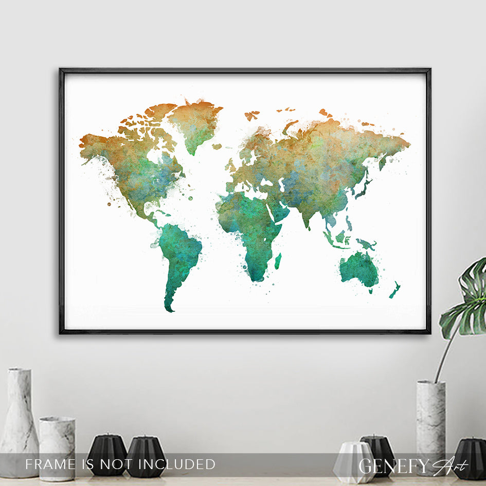 World Map Watercolour Print - Genefy Art