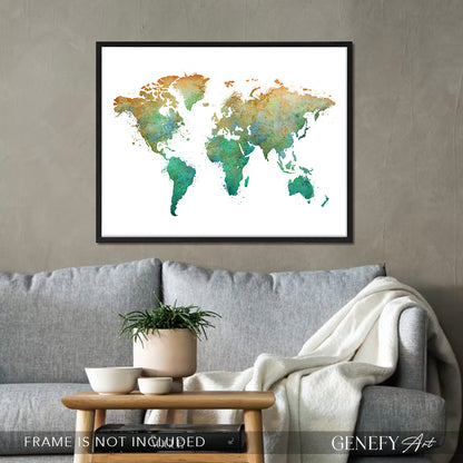 World Map Watercolour Print - Genefy Art