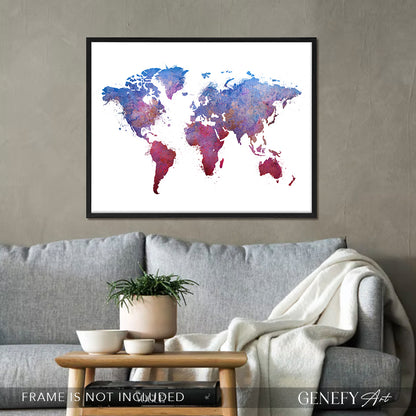World Map Watercolour Print - Genefy Art