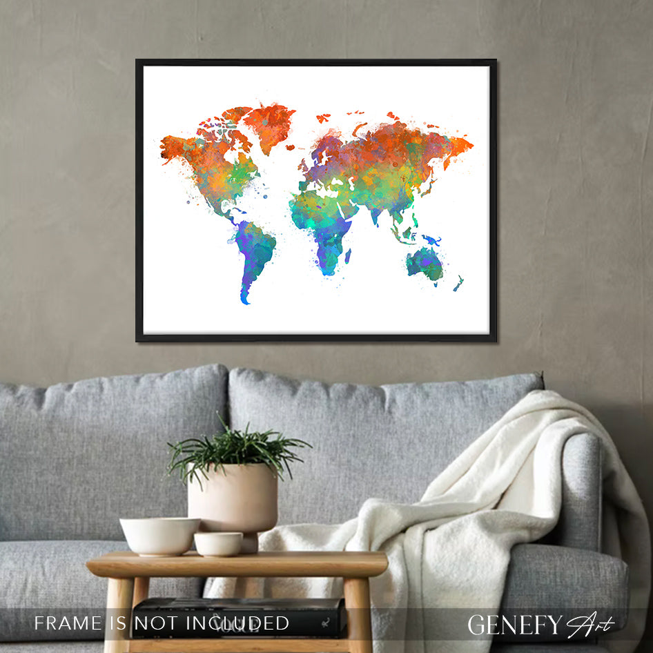 World Map Watercolour Print - Genefy Art